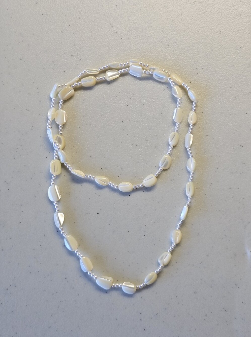 Vintage 36” Mother of Pearl Nugget & Faux Pearl Strand Necklace Flapper Boho